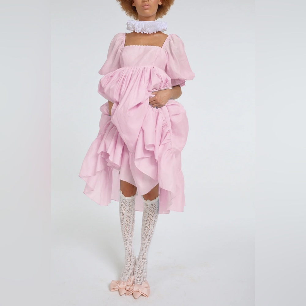 Selkie Soft Pink Lace-Edged Organdy Angel Delight French Puff Dress